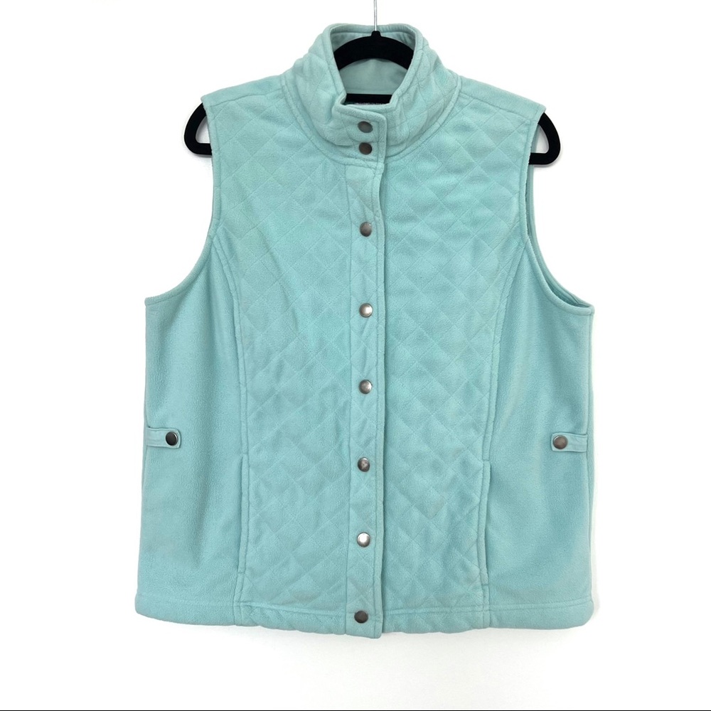 Croft & Barrow Iced Turquoise Blue Fuzzy Fleece Button Up Vest M